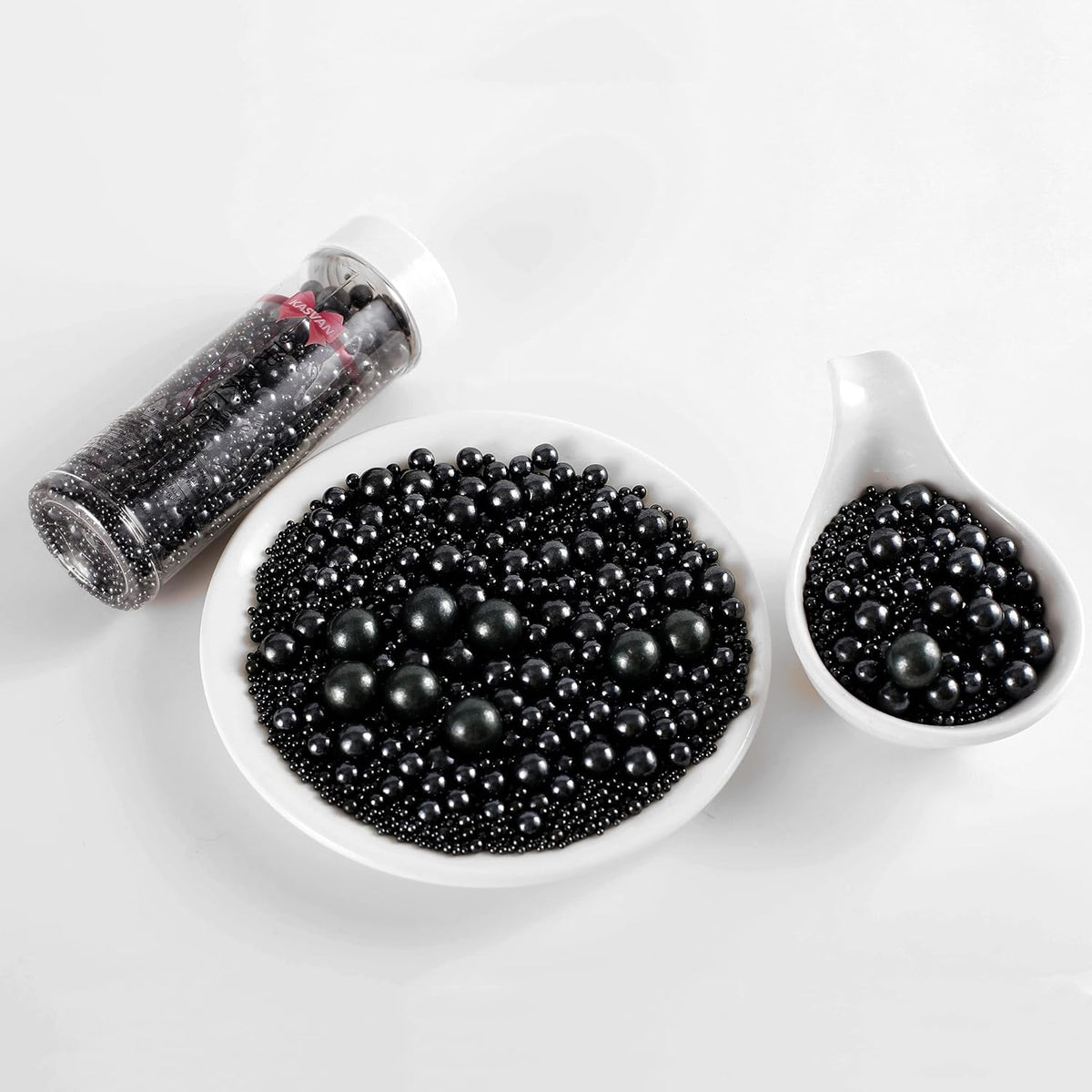 Kasvan Black Pearl Sugar Sprinkles - Edible Candy Pearls 130g/4.58 Oz, Mix Size, Baking Cake Decorations, Ice Cream Toppings and Cookie Decorating, Wedding Party Chirstmas Supplies