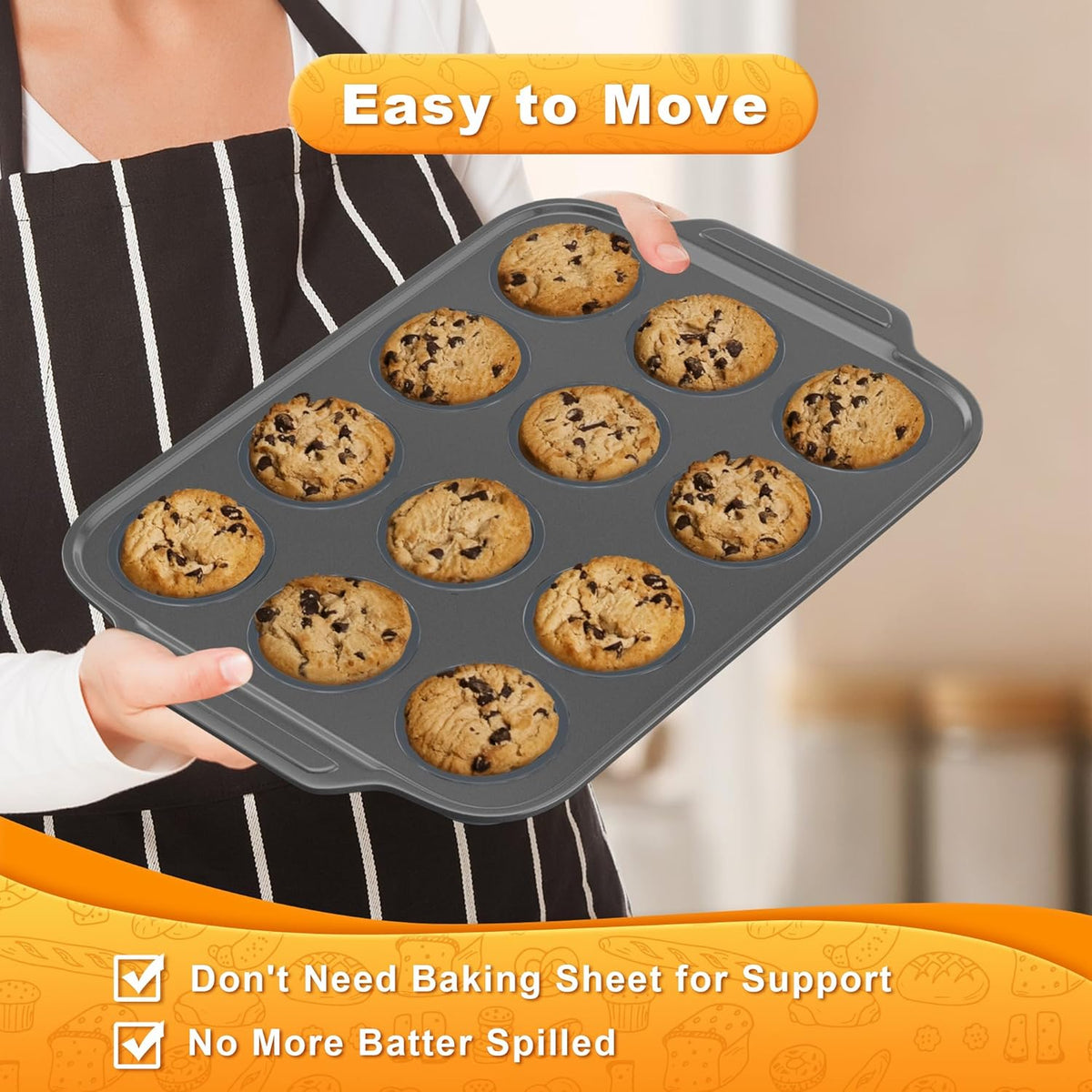 The Muffin Pan With Metal Frame & Foldable Sillicone Cups, Sturdy and Nonstick Muffin Pan Food Grade Silicone Molds (Grey, 1 Pack)