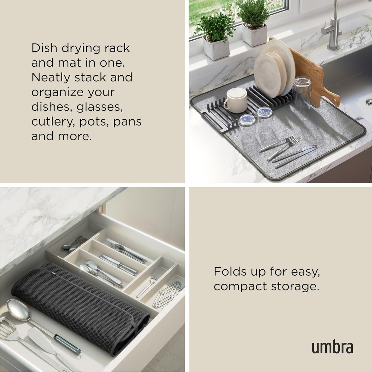 Umbra 330720-149 UDRY Drying Rack and Microfiber Dish Mat, 24 x 18 Charcoal
