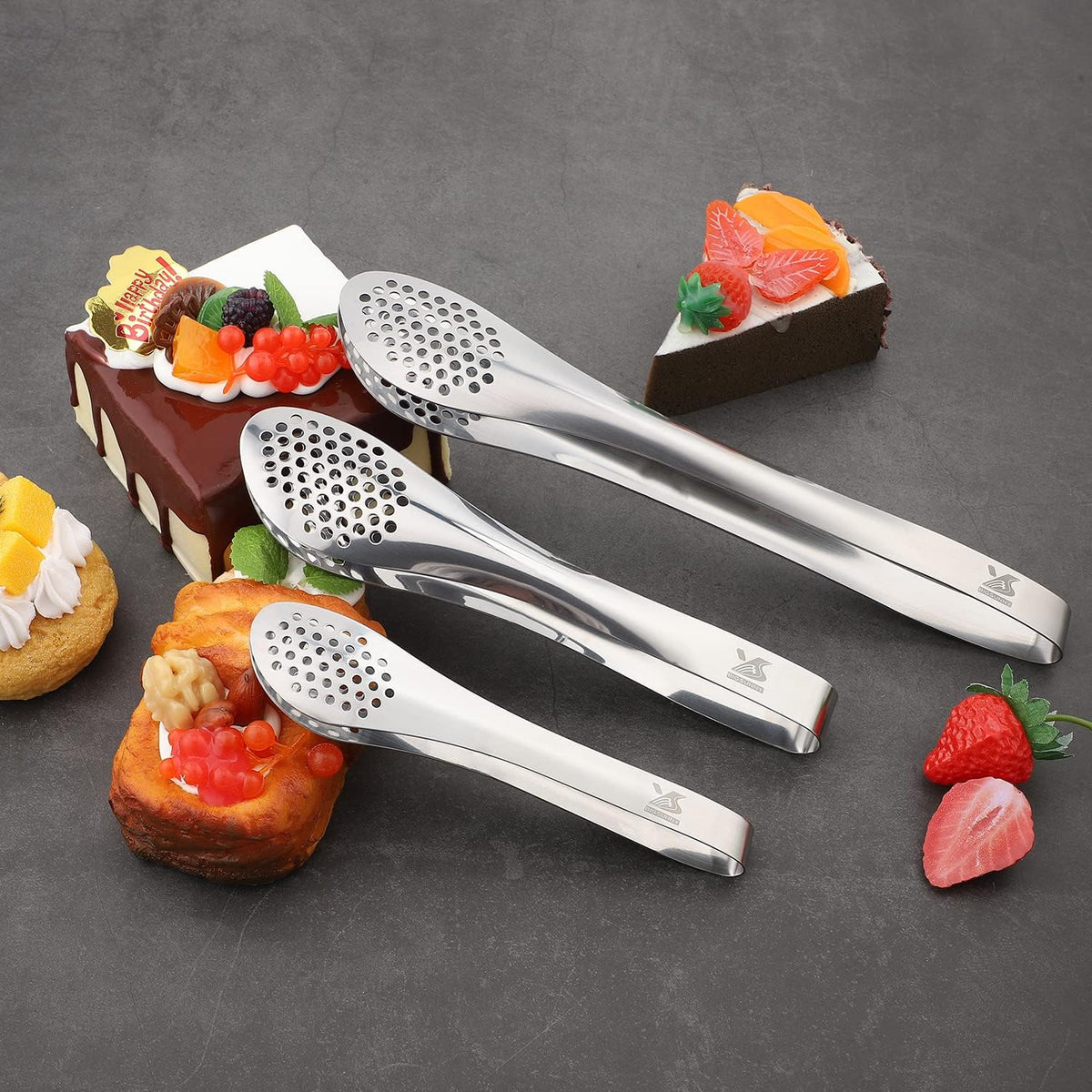 MSY BIGSUNNY Chef Kitchen Tongs Stainless Steel Food Serving Tongs Set Buffet tongs (silver 7" 9" & 11", 3 pack)