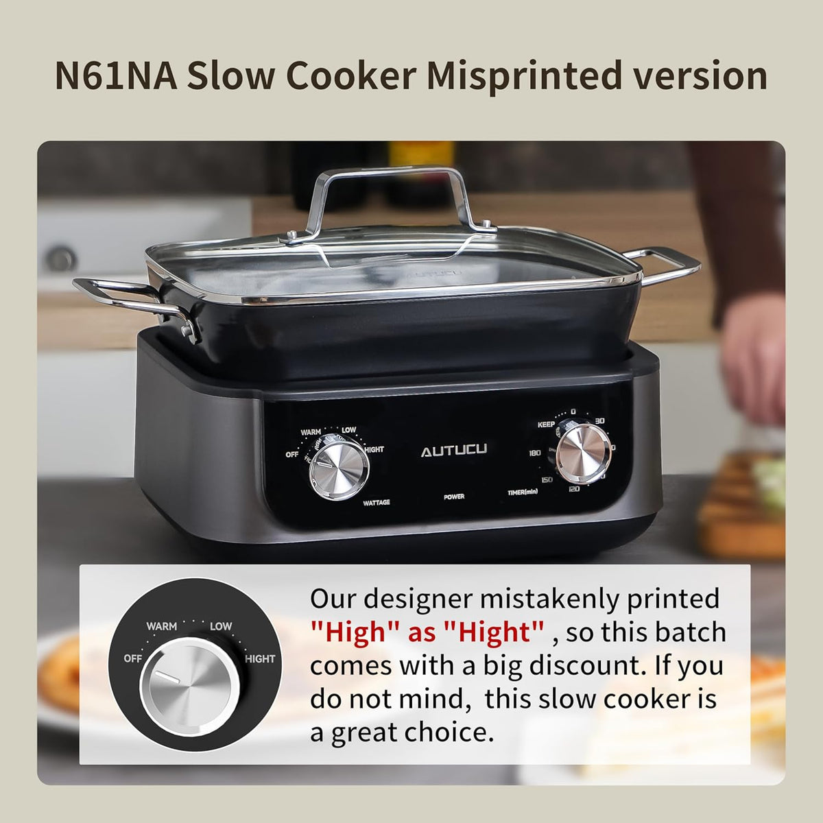 7-Quart Slow Cooker - PFOA-Free Nonstick Pot with 3 Heat Settings & Timer - Dishwasher & Oven Safe for Effortless Cooking, Perfect for Family Meals & Parties