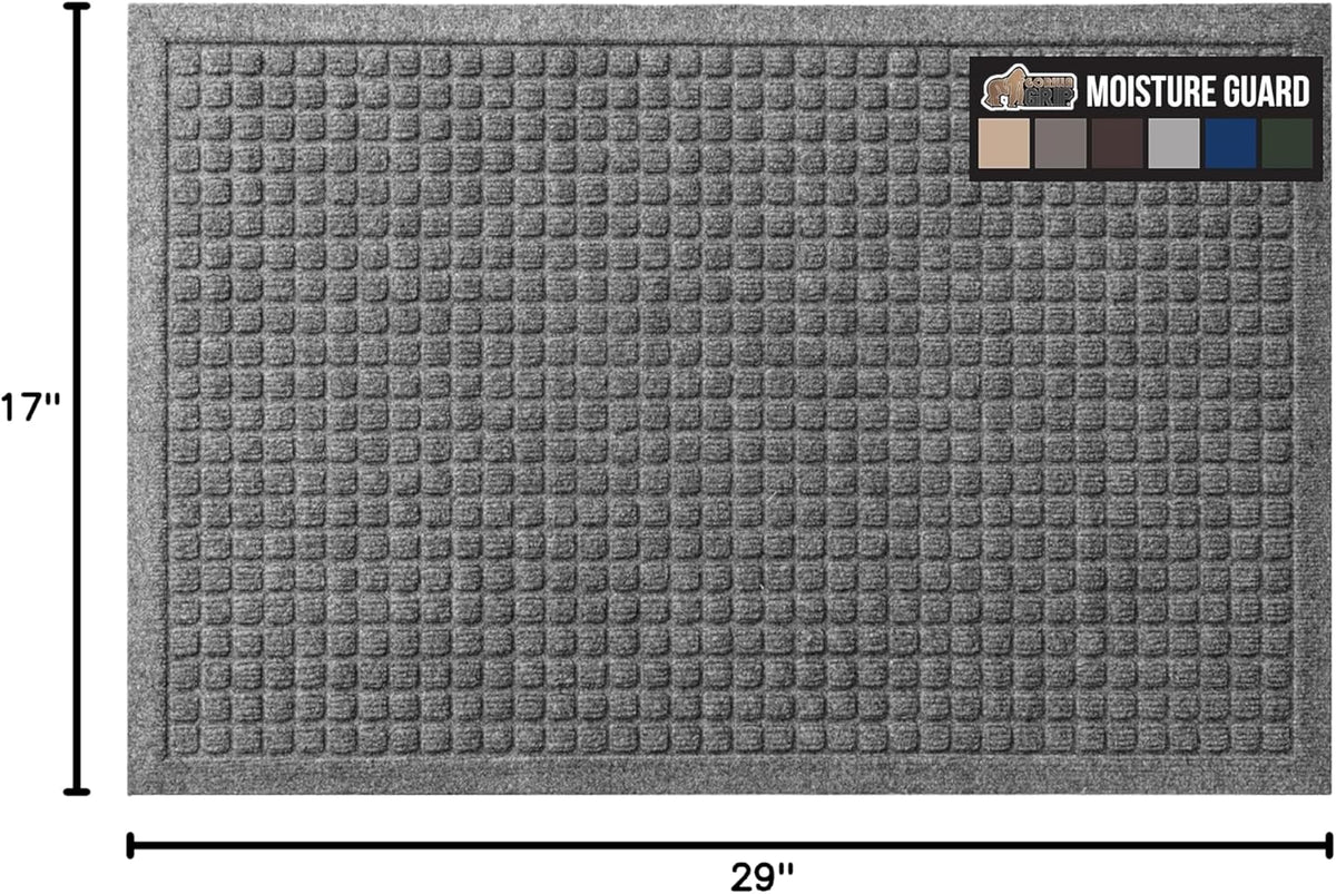 GORILLA GRIP Front Door Mat, Indoor Outdoor Ultra Absorbent HydroAbsorb Doormat, Absorbs Up to 1.7 Cups of Water, Stain and Fade Resistant, Rubber Backing Doormats, Captures Dirt, 29x17 Gray