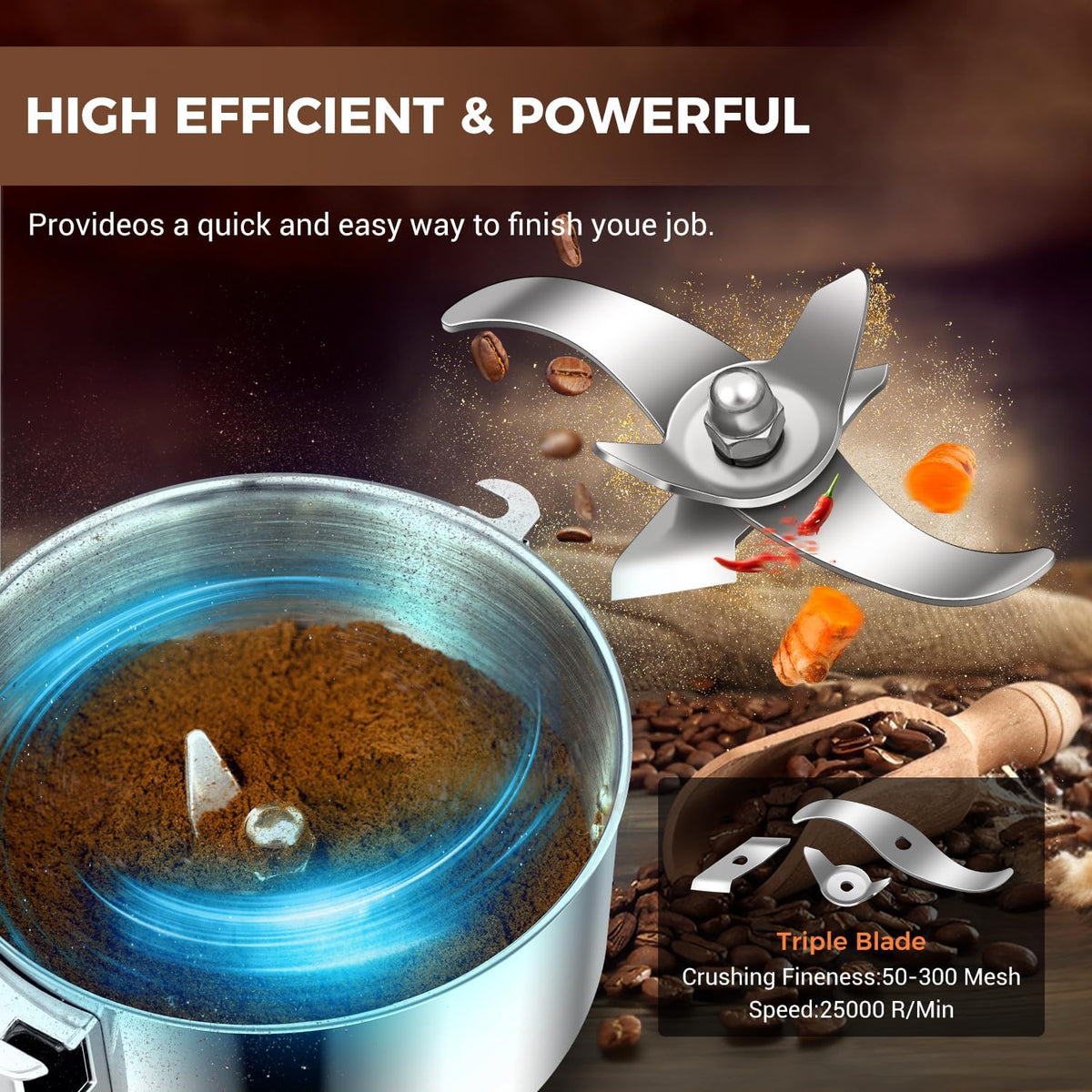 Grain Mill 500g Commercial Spice Grinders Electric 1500W Stainless Steel Pulverizer Dry Grinder for Grinding Wheat, Oats, Corn, Pepper, and Coffee Beans – Grinder for Kitchen.