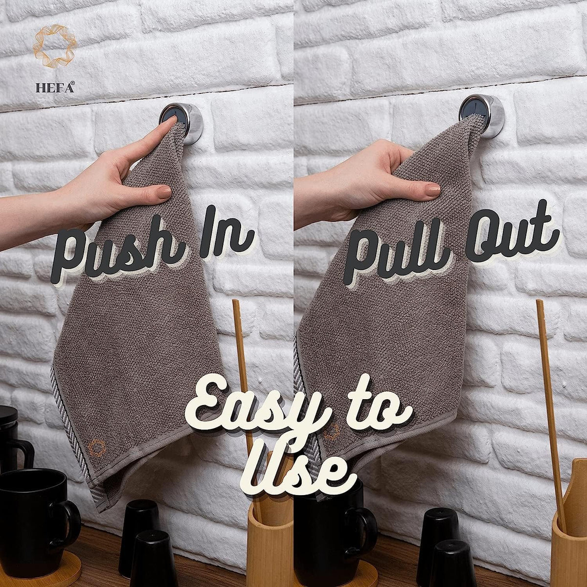 HEFA Towel Hooks, Towel Holder, Dish Towel Holder, Kitchen Organization, Kitchen Towel Hook, Kitchen Towel Holder, Hand Towel Holder, Kitchen Gadgets, Kitchen Essentials, Bathroom Accessories, 4 Pack
