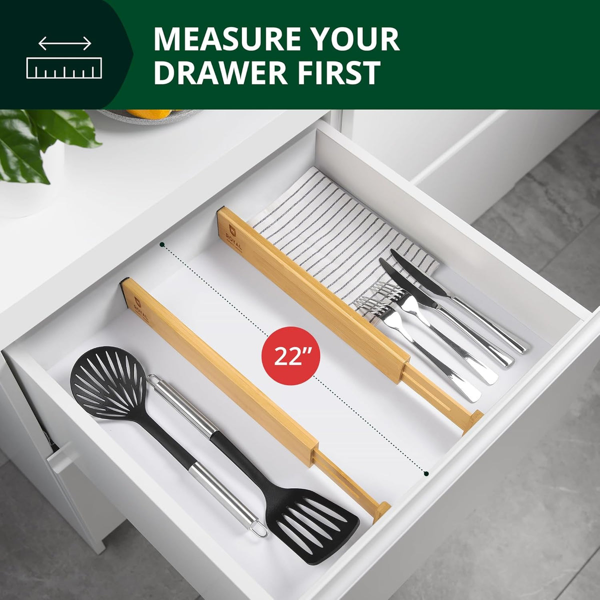 Drawer Divider and Organizer for Kitchen Organization - Adjustable Bamboo Drawer Dividers Organizers (17 - 22") - 4-Pack Expandable Drawer Organization Separators for Kitchen, Bedroom & More, Natural