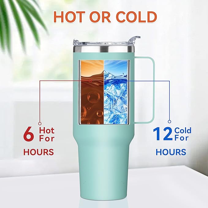 HASLE OUTFITTERS 40 oz Stainless Steel Tumbler with Handle, Vacuum Insulated Tumblers Bulk, Reusable Double Wall Travel Coffee Mug, Durable Powder Coated Water Bottles(Mint Green, 4)
