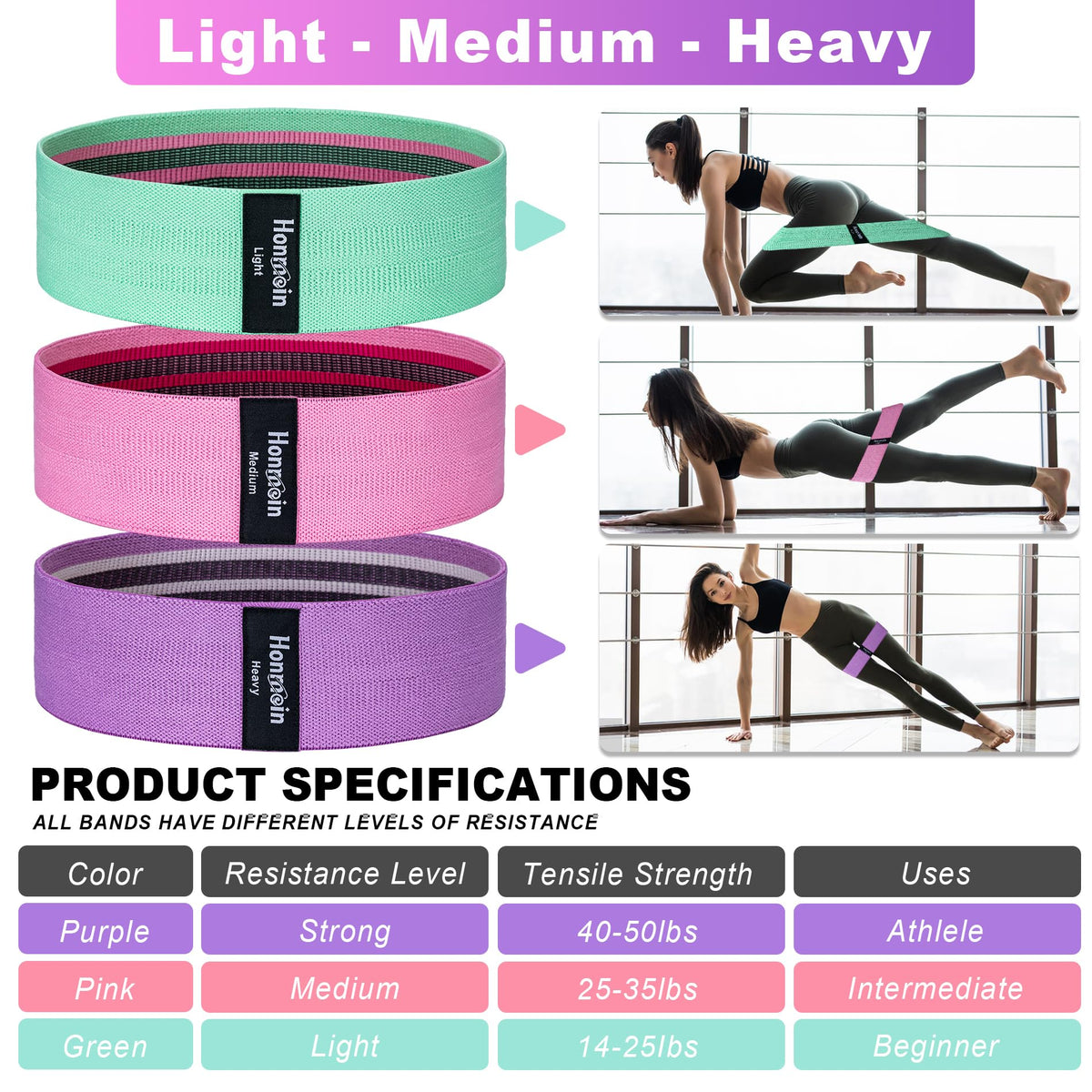 Resistance Bands for Working Out, 3 Levels Fabric Exercise Bands Set