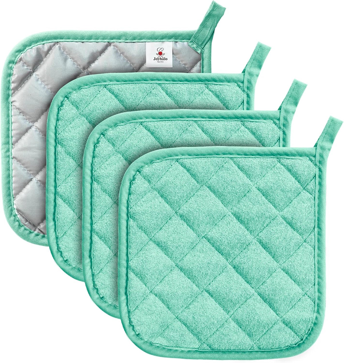 Joyhalo 4 Pack Pot Holders for Kitchen,Cotton Oven Holder with Great Heat Resistance,Non Slip Hot Pads for Kitchen Clearance, Aqua