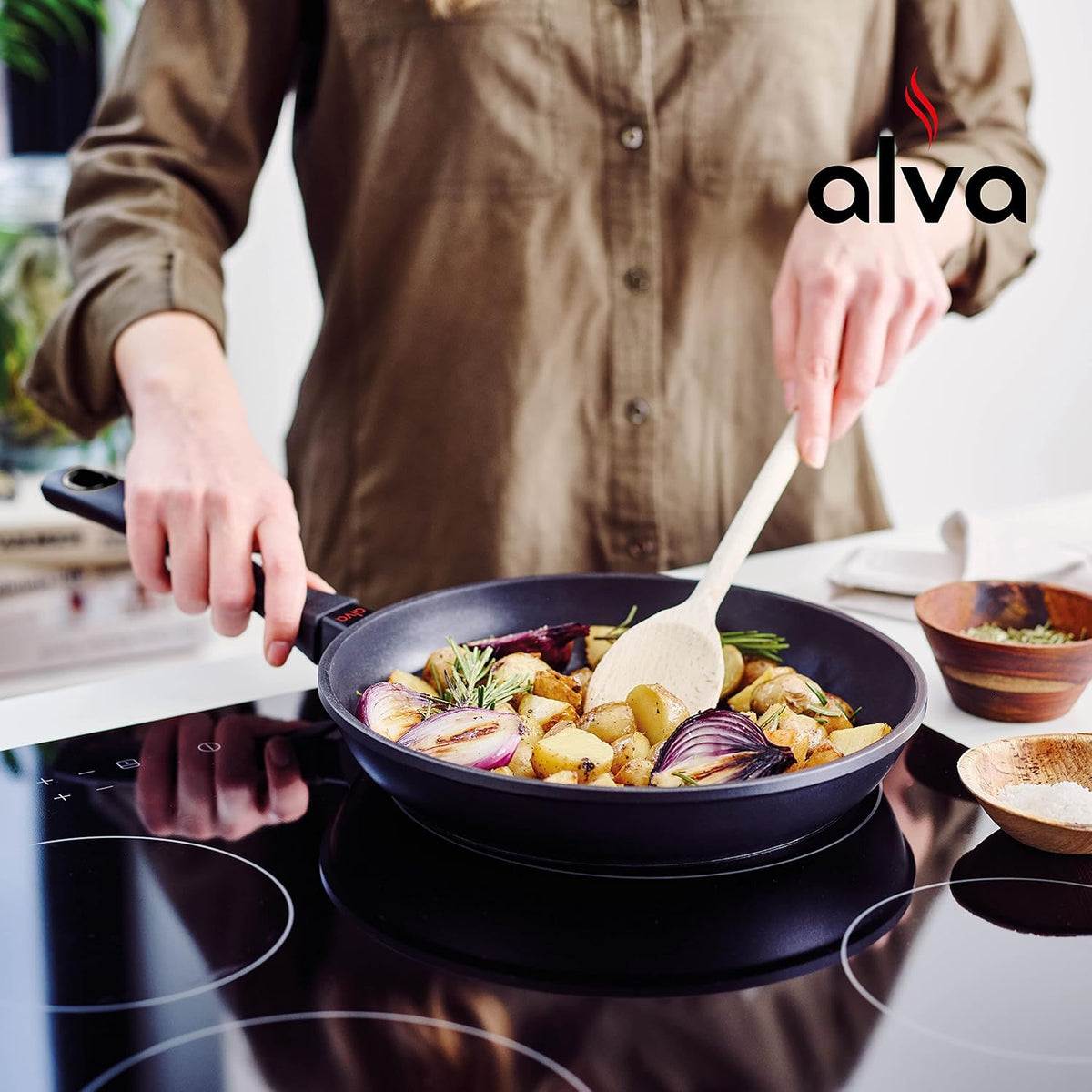 Alva Energy 8" & 9.5" Ceramic Nonstick Frying Pan Set - PFAS-Free, Lightweight, Fast Heating Skillet with Stay-Cool Handle - Non-Toxic, Dishwasher Safe Cookware