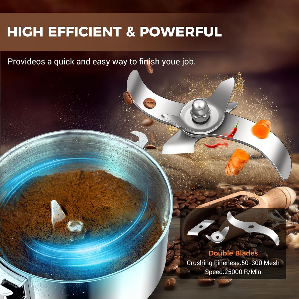 Grain Mill Grinder, 750g Commercial Spice Grinder Electric 2000W Stainless Steel Pulverizer Dry Grinder for Grinding Wheat, Oats, Corn, Pepper, and Coffee Beans – Grinder for Kitchen.