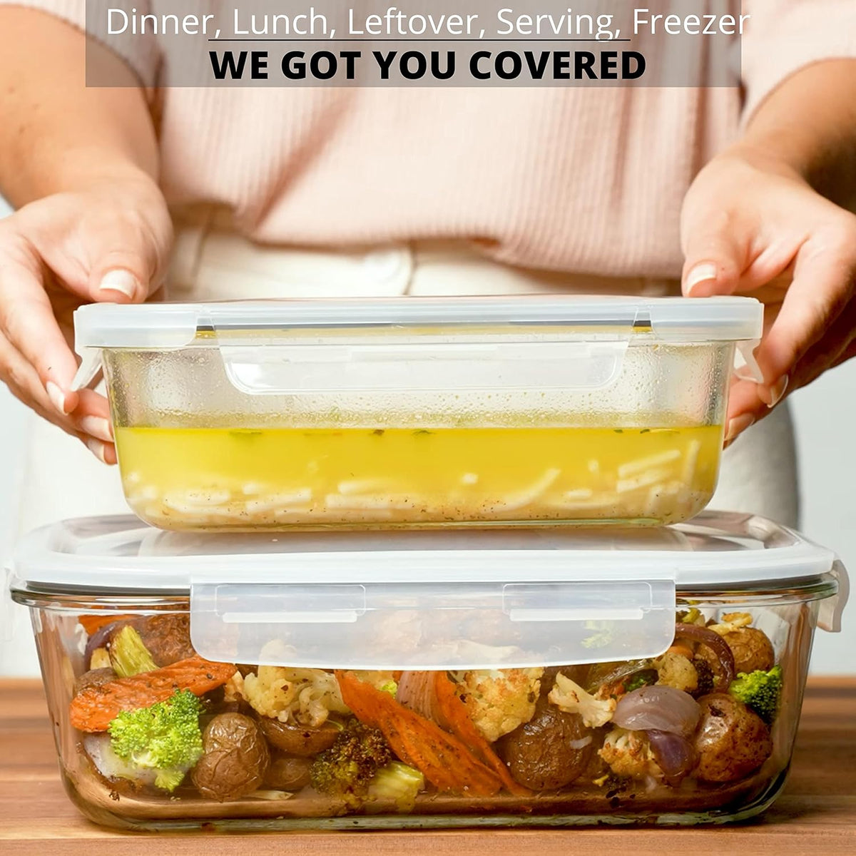 Razab 4 Pc (2700ML/ 91 Oz & 1520ML/ 51 Oz) Airtight Large Glass Food Storage Containers with Lids - BPA Free, Leak Proof Meal Prep Containers (2 Containers + 2 Lids) Microwave, Oven & Freezer Safe