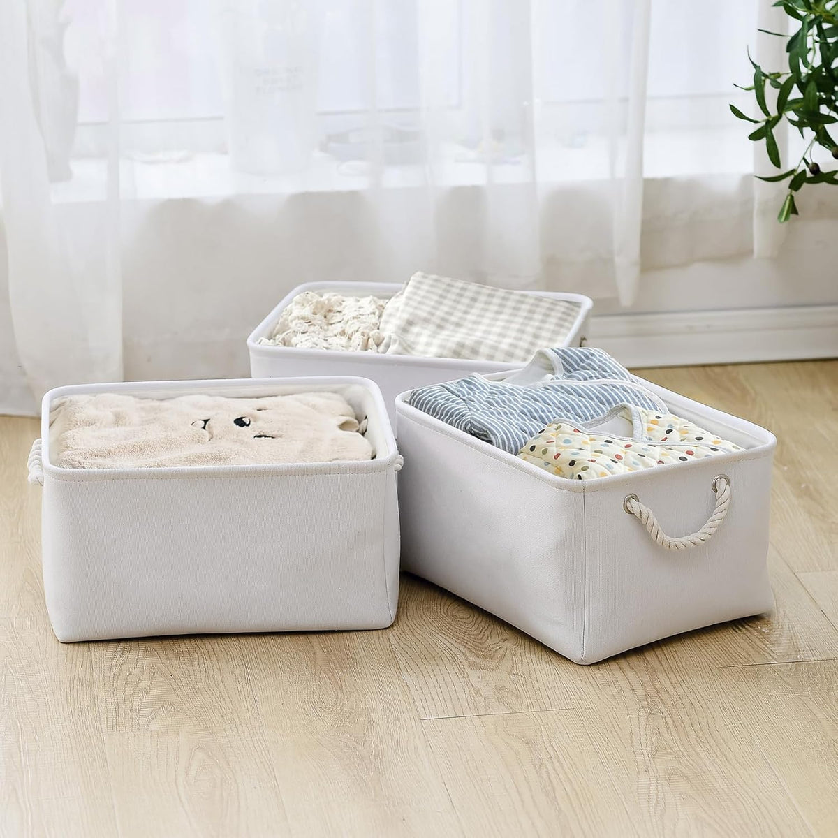 TheWarmHome Fabric Storage Bin, Large 1 Pack 15.7L*11.8W*8.3H Storage Basket for Home Storage and Organization, Shelf Basket with Cover for Living Room Bedroom Closet（White