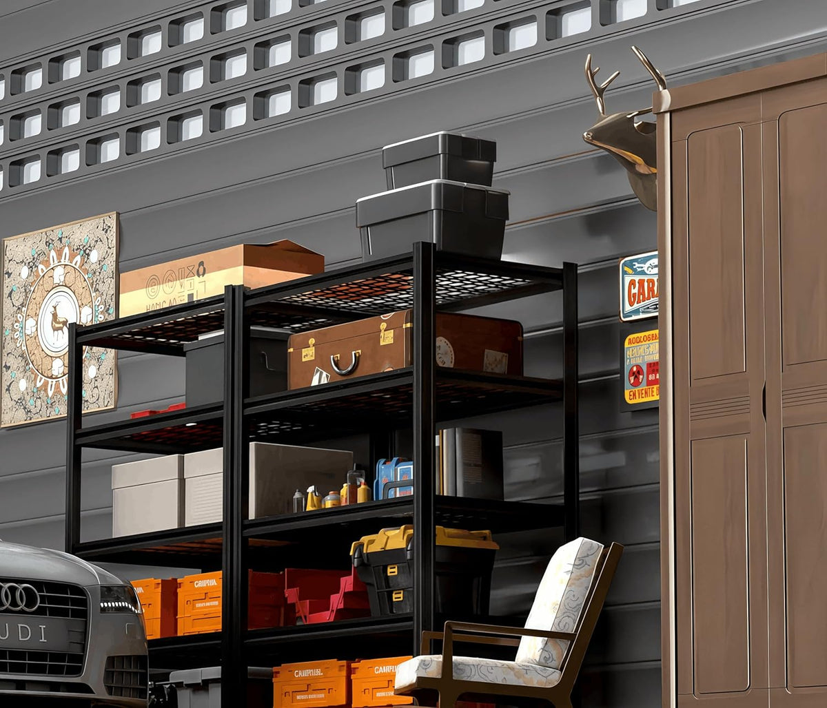 5 Tier Metal Shelving Unit, Adjustable Storage Shelves, 72" H x 35.43" W x 15.8" D Heavy Duty Garage Shelves for Warehouse, Basement, Kitchen, Pantry, Living Room, Black
