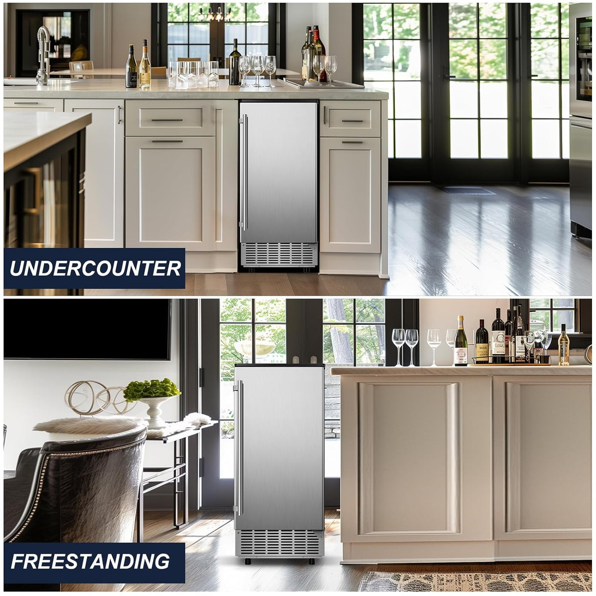 120LBS/24H High Output - Commercial Under Counter Ice Maker with 30LBS Storag e- Reversible Door, Built-in/Freestanding Design, Self-Cleaning & 24H Timer - for Home Bars, Restaurants & Commercial Use