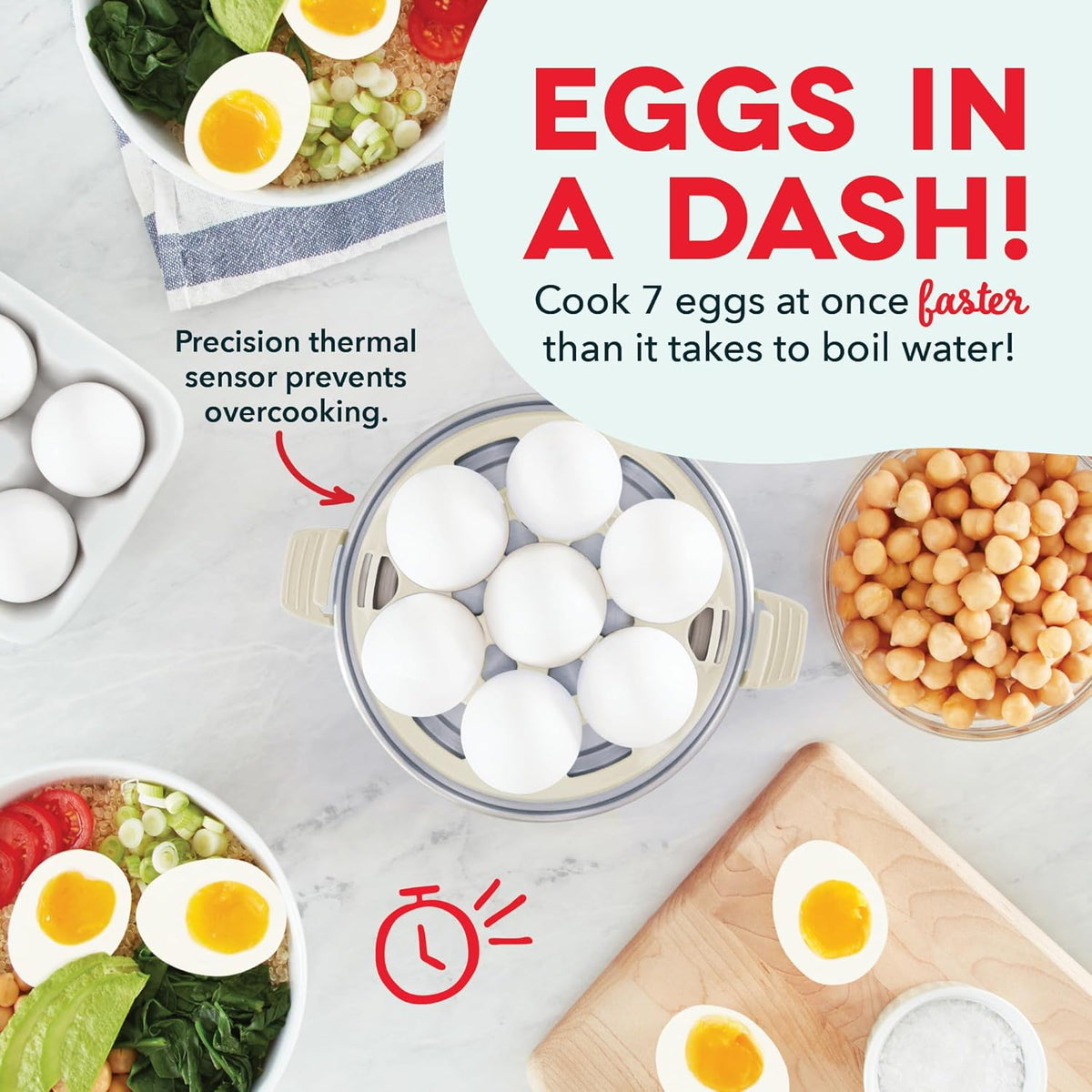 DASH Rapid Egg Cooker: 7 Egg Capacity Electric Egg Cooker for Hard Boiled Eggs, Poached Eggs, Scrambled Eggs, or Omelets with Auto Shut Off Feature - Cream