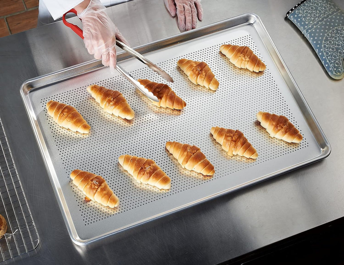 CURTA 6 Pack Aluminum Sheet Pan Perforated, NSF Listed Full Size 26 x 18 inch Commercial Bakery Cake Bun Pan, Baking Tray