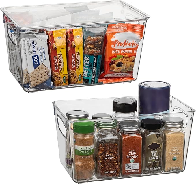 CLEARSPACE Plastic Pantry Organization and Storage Bins with Lids - Perfect Kitchen Organization or Kitchen Storage - Fridge Organizer, Refrigerator Organizer Bins, Cabinet Organizers