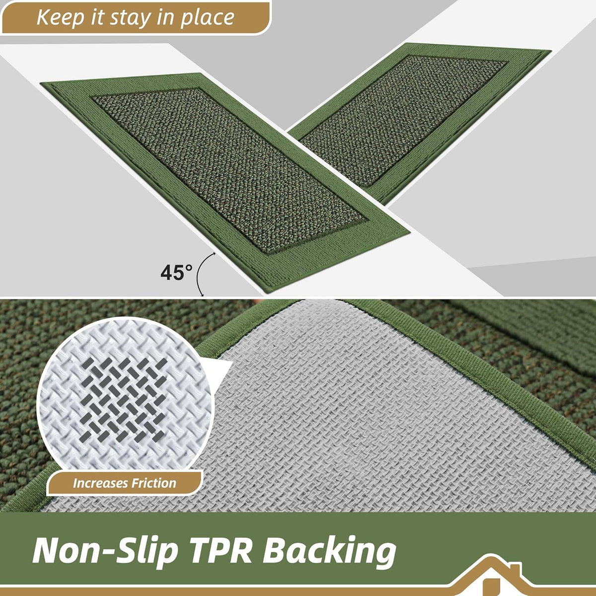BEQHAUSE Indoor Door Mat 36" x 60", Dirt Trapper Door Mats Non-Slip Entryway Rugs Washable, Resist Dirt Absorbent Welcome Mat, Low Profile Floor Mats for Front Back Door and Entryway, Green