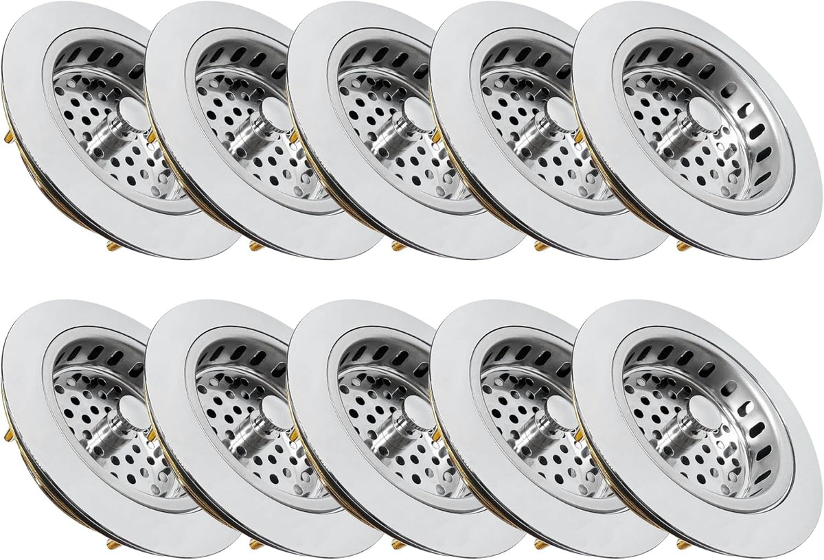 Metal World BS10101BN-10P Post Style Sink Strainer, 3-1/2" Metal Kitchen Strainer, Cast Brass Body Basket Strainer, Strainer with Stainless Steel Basket, Brushed Nickel Finish 10 Pack