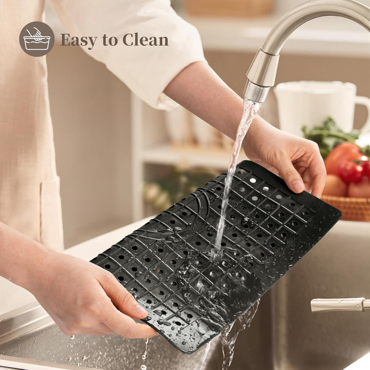 WILLKOMMEN Kitchen Sink Mat, 12" x 10" Dish Drying Mat, Rectangular Sink Protector Mats for Bottom of Kitchen Sink, Fast Draining Sink Mats Grid, 2 Pack Black