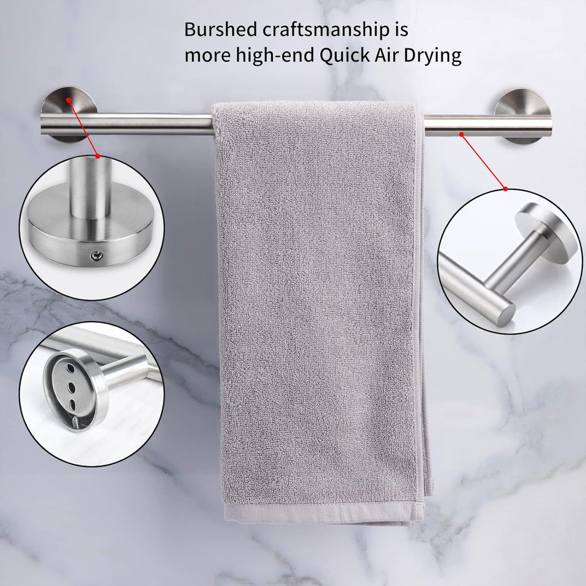Cilee 2 Pieces Brushed Nickel Bathroom Towel Bar, 16 Inch Double Towel Racks,Bathroom Towel Holder Towel Hanger for Bathroom Stainless Steel Wall Mount