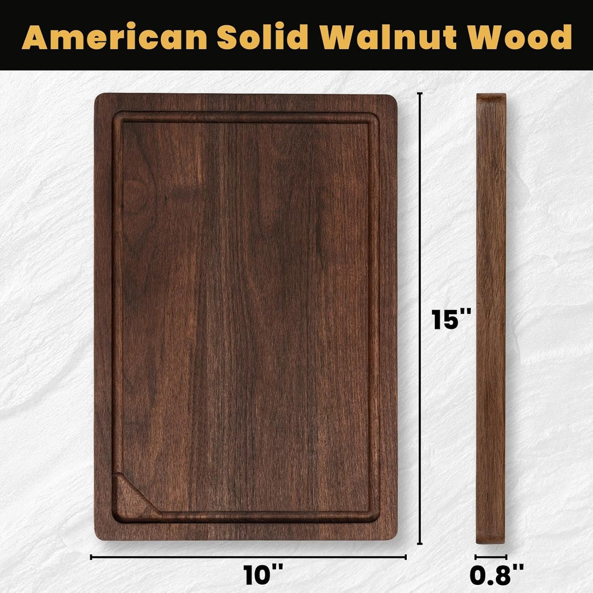 Heimlove Walnut Wood Cutting Board for Kitchen, 15x10 American Walnut Cutting Board Reversible Wooden Chopping Board With Juice Grooves and Handles, Ideal Gift for Valentine's Day, Wedding(Gift Box)