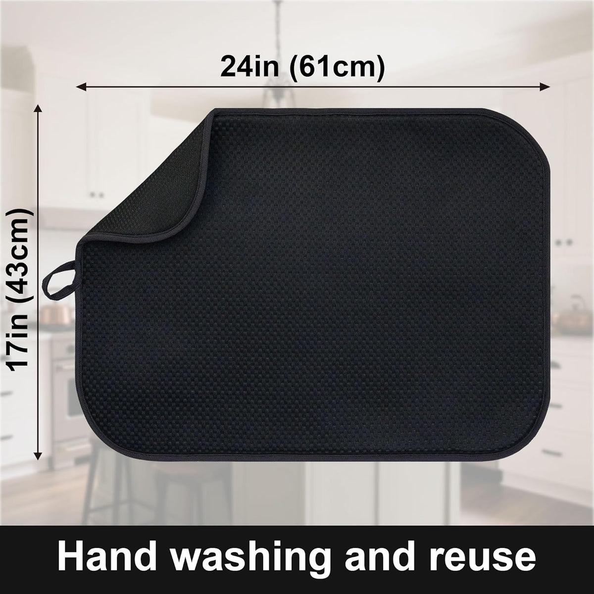 2-Pack Black Dish Drying Mat XL 17”x24”, Kitchen Drying Mat, Drying Matt Kitchen Counter, Dish Dryer Mat, Utensils, Pots & Pans – Dish Drying Pad, Dish Mats for Drying Dishes