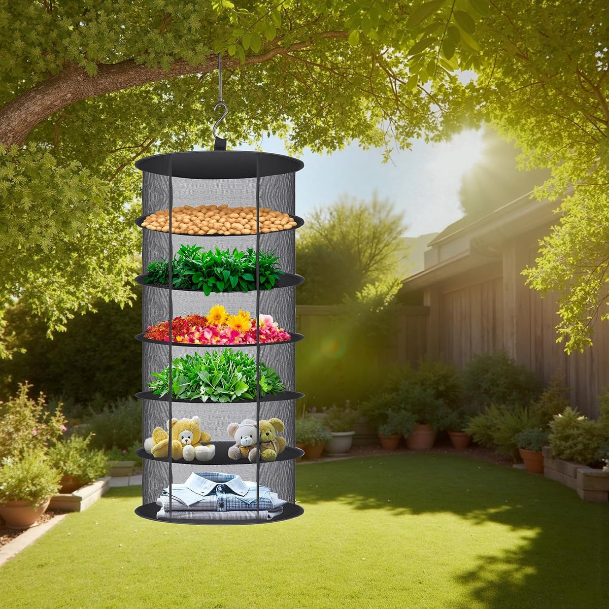 Herb Drying Rack Hanging Collapsible Drying Net for Garden Hydroponic Plant, Flowers, Herbs,Dry Mesh Folding Dryer(6 Layer)