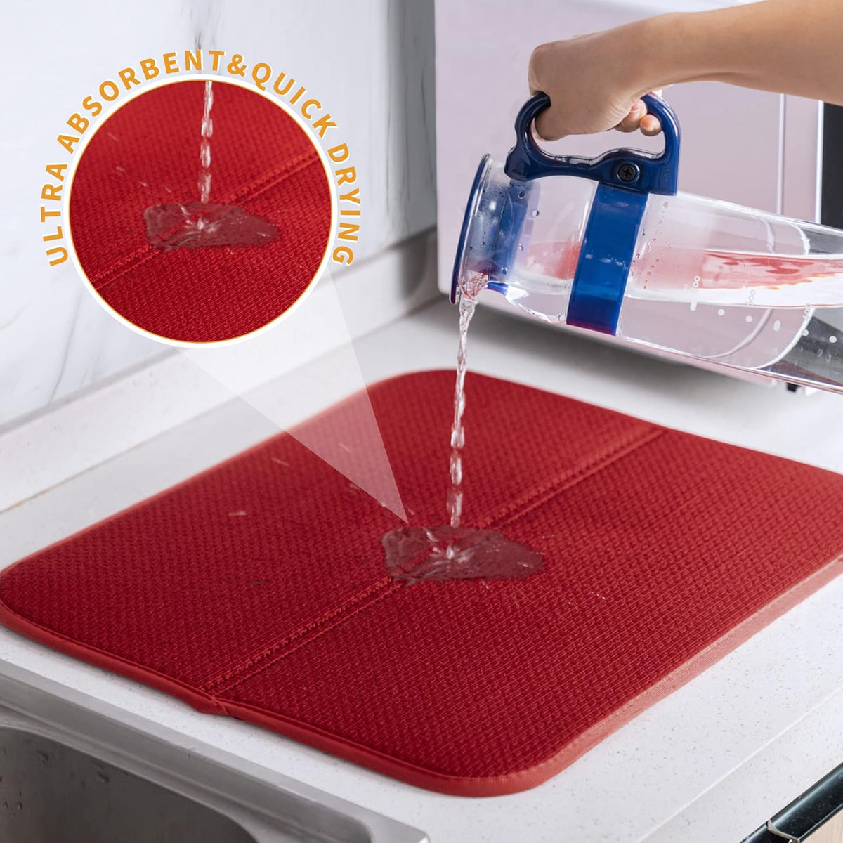 FRESHMINT 2 Pack Dish Drying Mat, 16"x18” Large Dish Drying Mats for Kitchen Counter, Microfiber Absorbent Dish Drying Pad, Dish Drainer Mats for Countertops, Rack, Sink