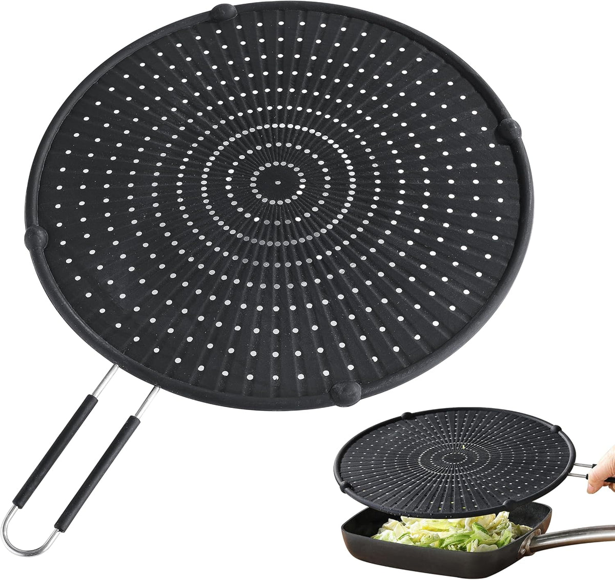 Splatter Screen for Frying Pan, Kaloo Grease Splatter Guard, Heat-Resistant Splatter Guards for Frying, Silicone Splatter Guard for Everyday Cooking, Dishwasher Safe (13inch,Black)