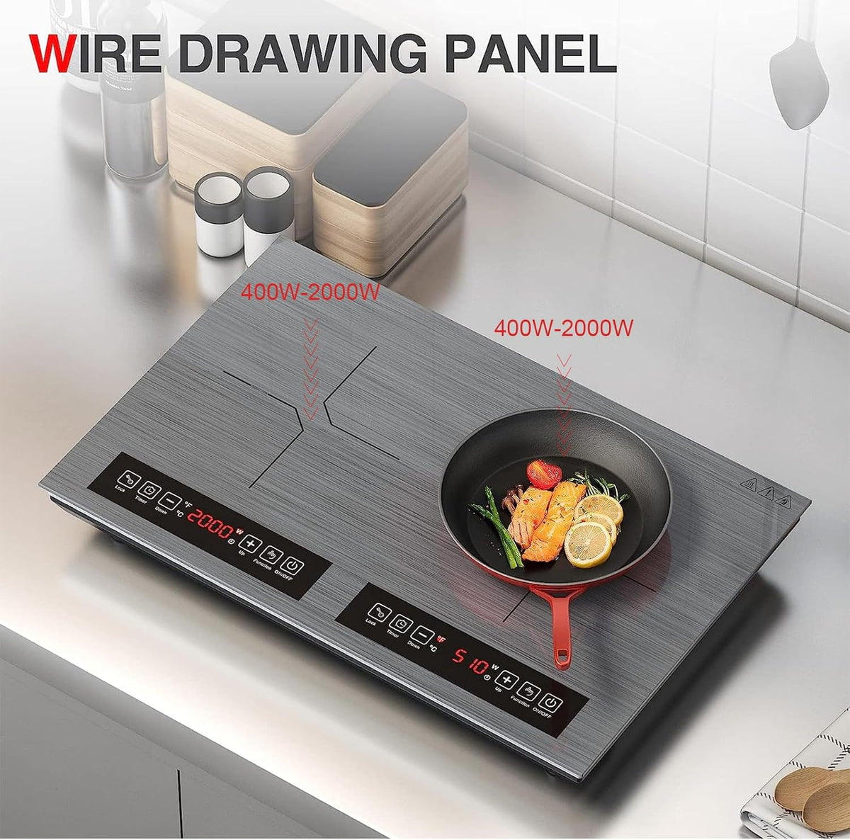 Double Induction Cooktop 110v-120v, 2 Burner Electric Cooktop 24 inch 4000W Induction Stove Top, Hot Plate LED Touch Screen, 9 Temperature, Safety Lock