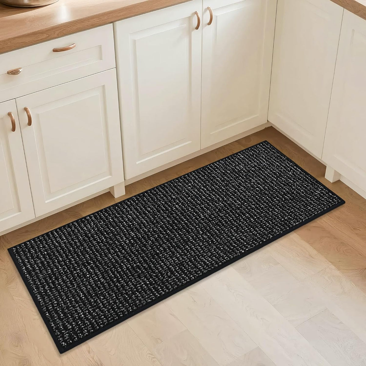 BEQHAUSE Kitchen Runner Rugs 20"x48", Non-Slip Kitchen Mats for Floor, Super Absorbent and Stain Resistant Kitchen Rug, Machine Washable Rugs for Kitchen, Hallway, Laundry & Sink, Black