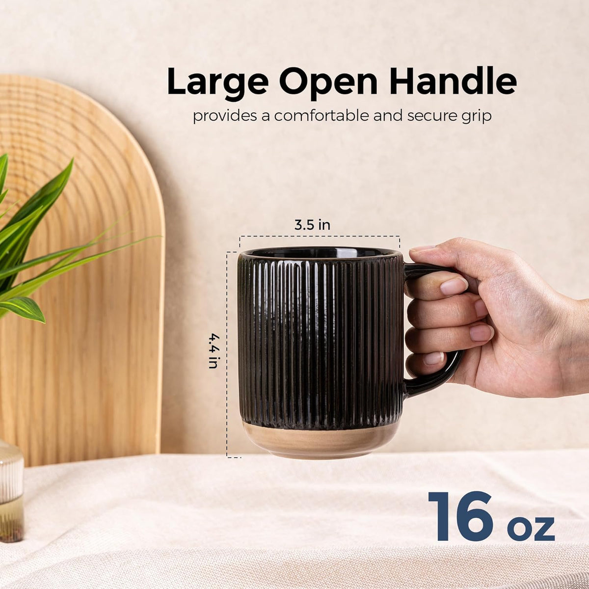 GBHOME Large Coffee Mugs Set of 4, 16oz Handmade Stoneware Coffee Mugs Set with Large Handle for Cappuccino/Latte/Tea/Hot Cocoa, Dishwasher & Microwave Safe, Black