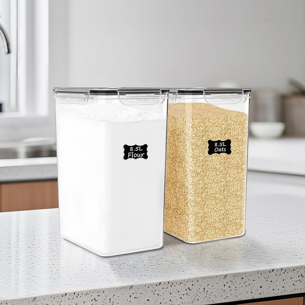 2 PC Flour Sugar Storage Containers (8.5L | 287 Oz) Extra Large Food Storage Containers with Lids - Airtight Leakproof BPA FREE Flour Container for Rice, Cereal, Sugar
