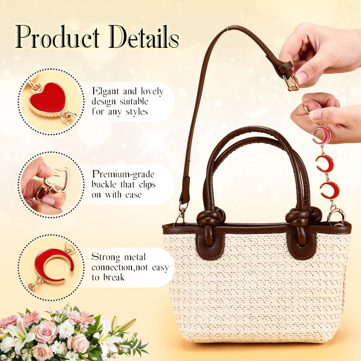 Sureio 5 Pcs Bag Extender Chain Pearl Bow Purse Charm Gold and Red