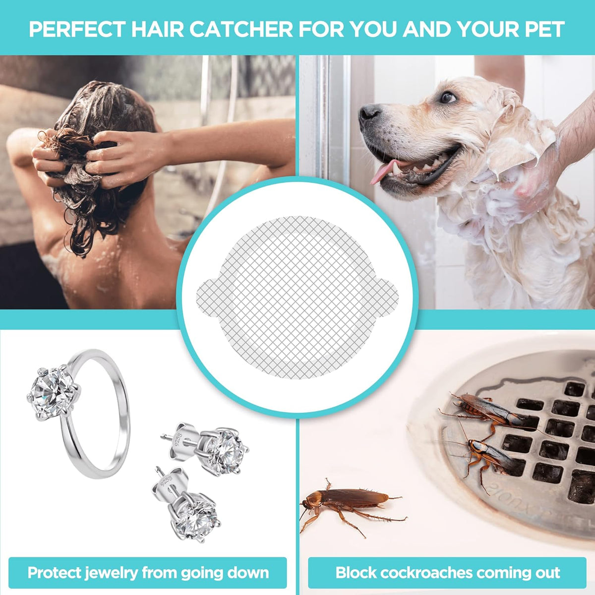 50 Pack, Disposable Shower Drain Hair Catcher Mesh Stickers…