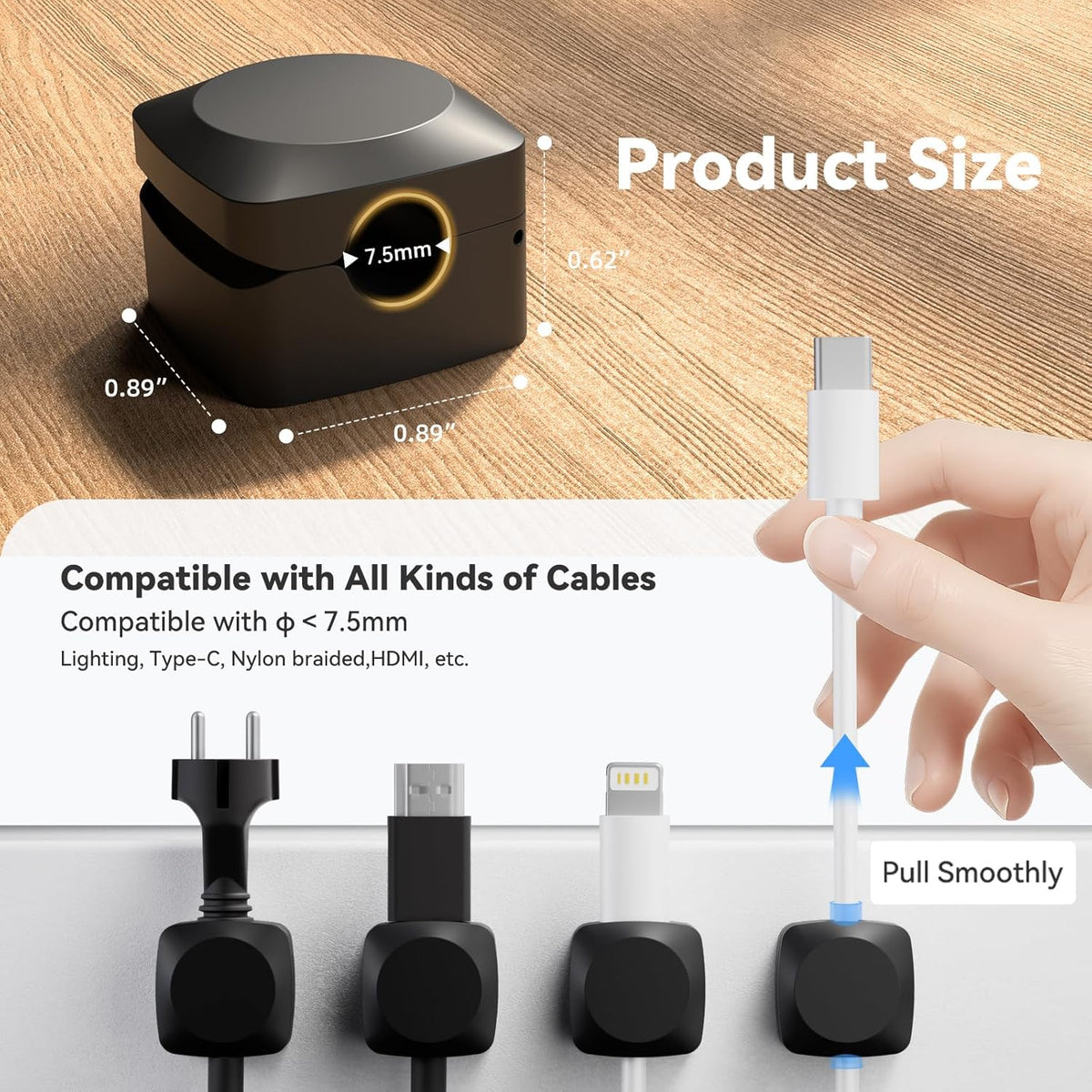 8 Pack Cord Organizer Holder, Rotatable Cable Clips, Spring Cord Holder for Nightstand Adhesive Cable Organizer, Cable Management Clips Charging Cord Organizer for Desk Office Car Wall