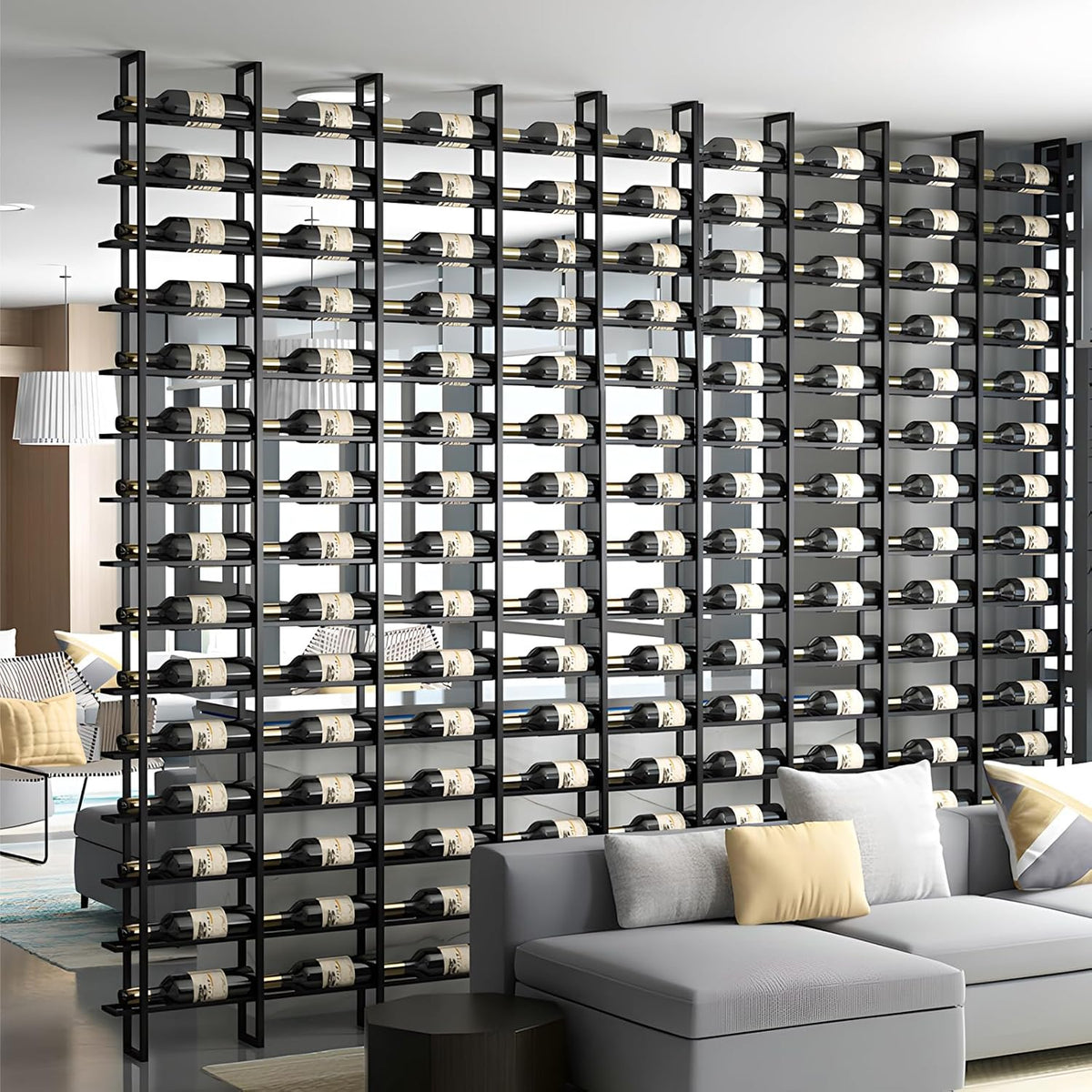Wine Rack Freestanding Floor, 16 Tier 48 Bottle Capacity Display Holder, Industrial Wine Bottle Storage Shelves, for Any Bar, Wine Cellar, Kitchen, Dining Room (Brown, 3 Column)