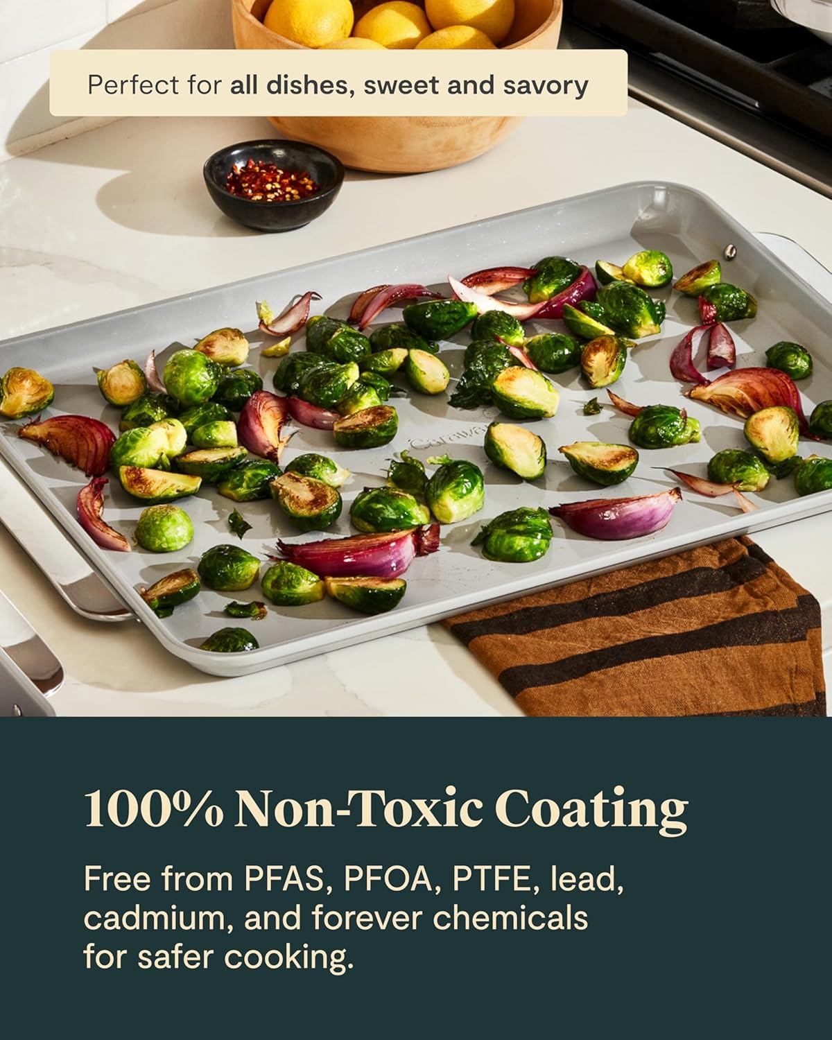 Caraway Non-Stick Ceramic Large Baking Sheet Duo - Naturally Slick Ceramic Coating - Non-Toxic, PTFE & PFOA Free - Perfect for Baking, Roasting, and More - Large (18" x 13") - Black