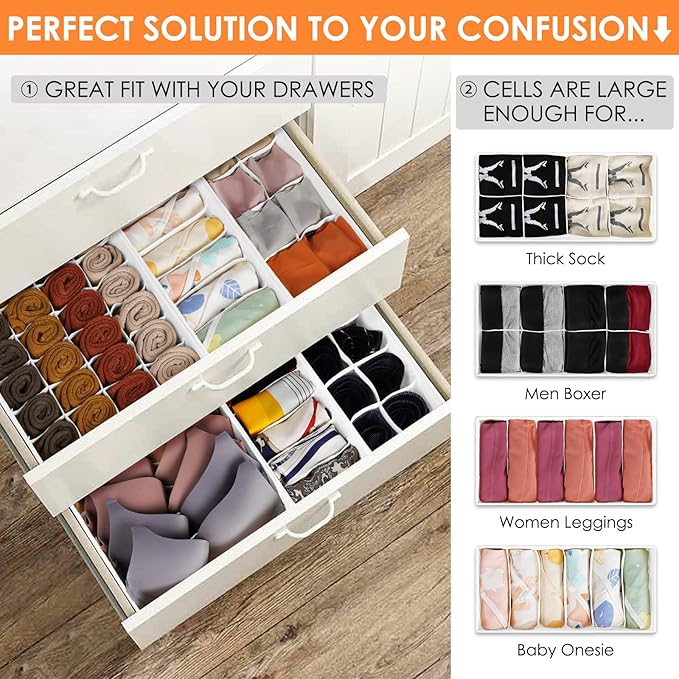12 Pack Drawer Organizers for Clothing, 116 Large Compartments Fabric Dresser Closet Organizers and Storage Bins for Baby Clothing, Women Men Underwear Socks, Bra, Ties, College Dorm Room Essentials