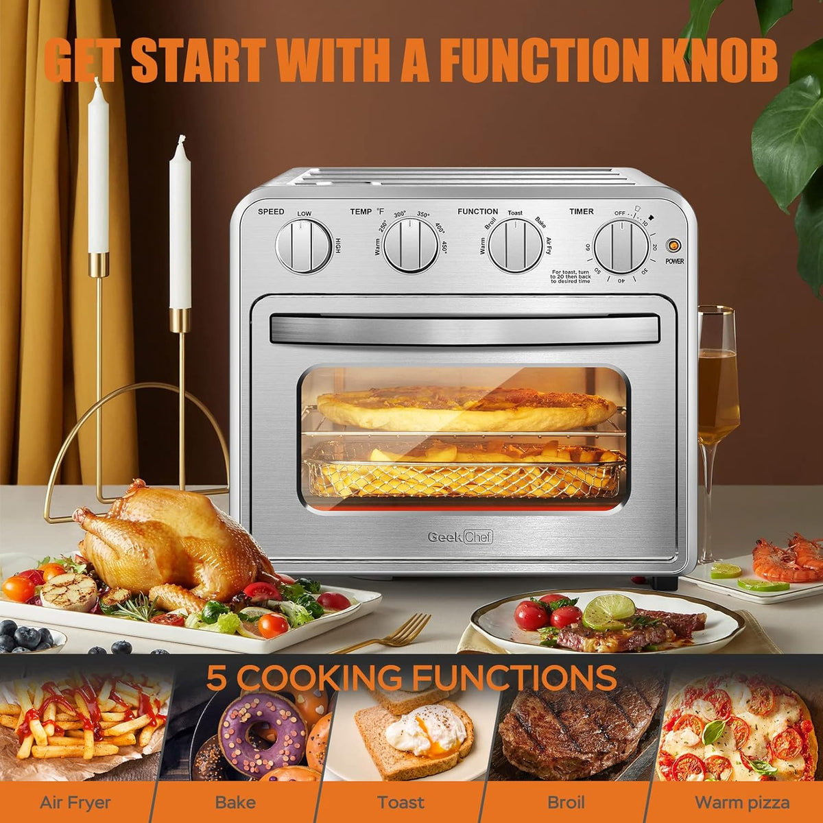 Air Fryer, Geek Chef Convection Air Fryer Toaster Oven, 4 Slice Toaster Airfryer Countertop Ovens, Electric Hot Ovens Oilless Cooker, Accessories & E-Recipes Included, ETL Listed, 16QT