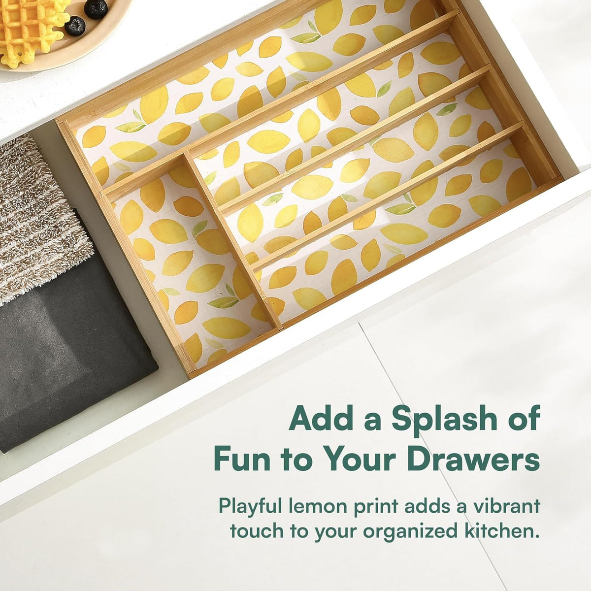 Drawer Organizer - Silverware Organizer with 5 Slots, Lemon Print