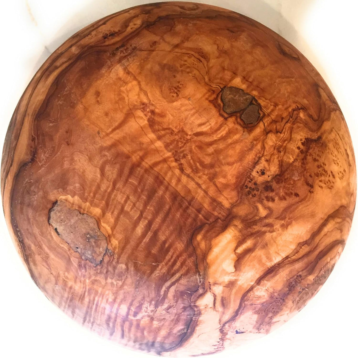 12" Artisan Olive Wood Serving Bowl/Centerpiece Rare Decorative Wooden Bowl for Fruit, Salad, Snacks, Chips. Popcorn. In Small 6", Med 7", Lg 8", XL 11", XXL 12". (XXL 12 inch)
