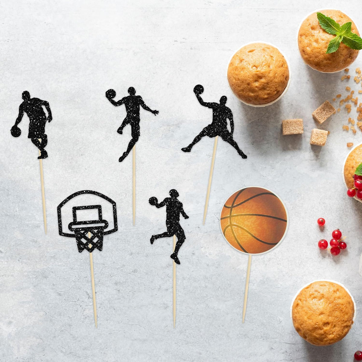 24Pcs Basketball Cupcake Toppers Star Sports Fan Basketball Backboard Cupcake Picks Baby Shower Players Sports Theme Birthday Party Cake Decorations Supplies