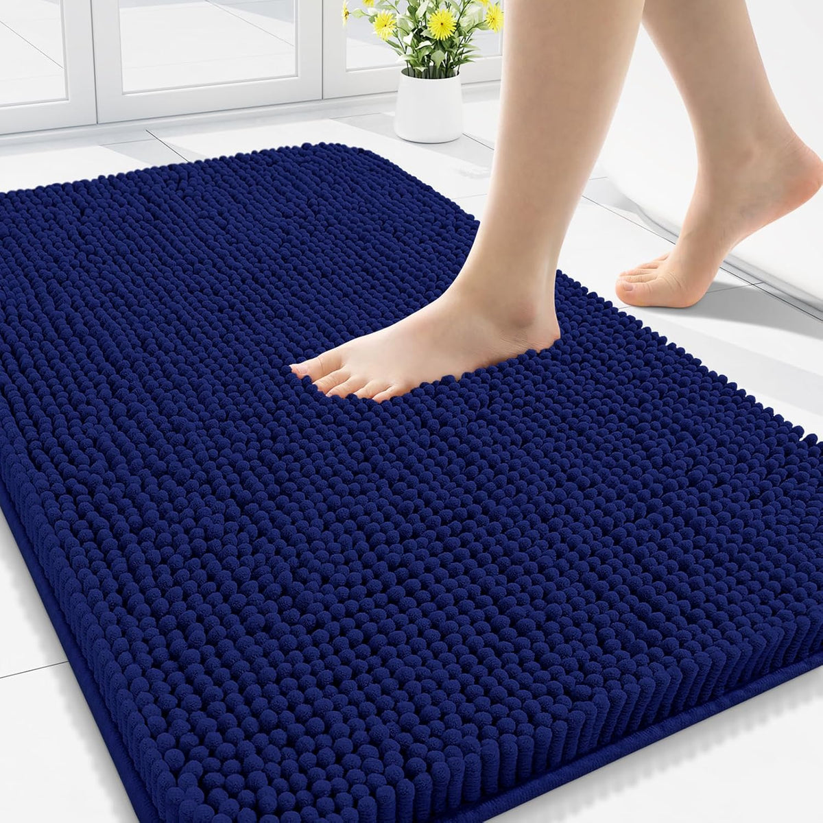 Arotive Bathroom Rugs 30x20, Extra Soft Absorbent Shaggy Chenille Bath Rugs, Machine Washable Rubber Backing Non-Slip Bath Mats for Bathroom Floor Tub and Shower, Home Decor Accessories, Navy