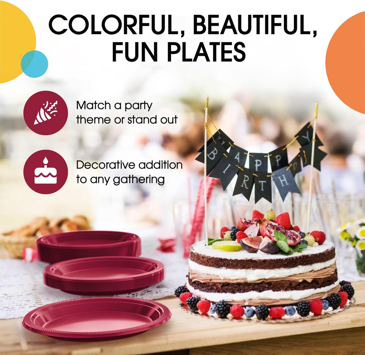Exquisite Party Solids Burgundy Plastic Plates For Party 7" Burgundy Disposable Plates Heavy Duty Supplies 100 Pcs Plastic Dinnerware Sets Heavy Duty 350 GSM Disposable Dinnerware Set