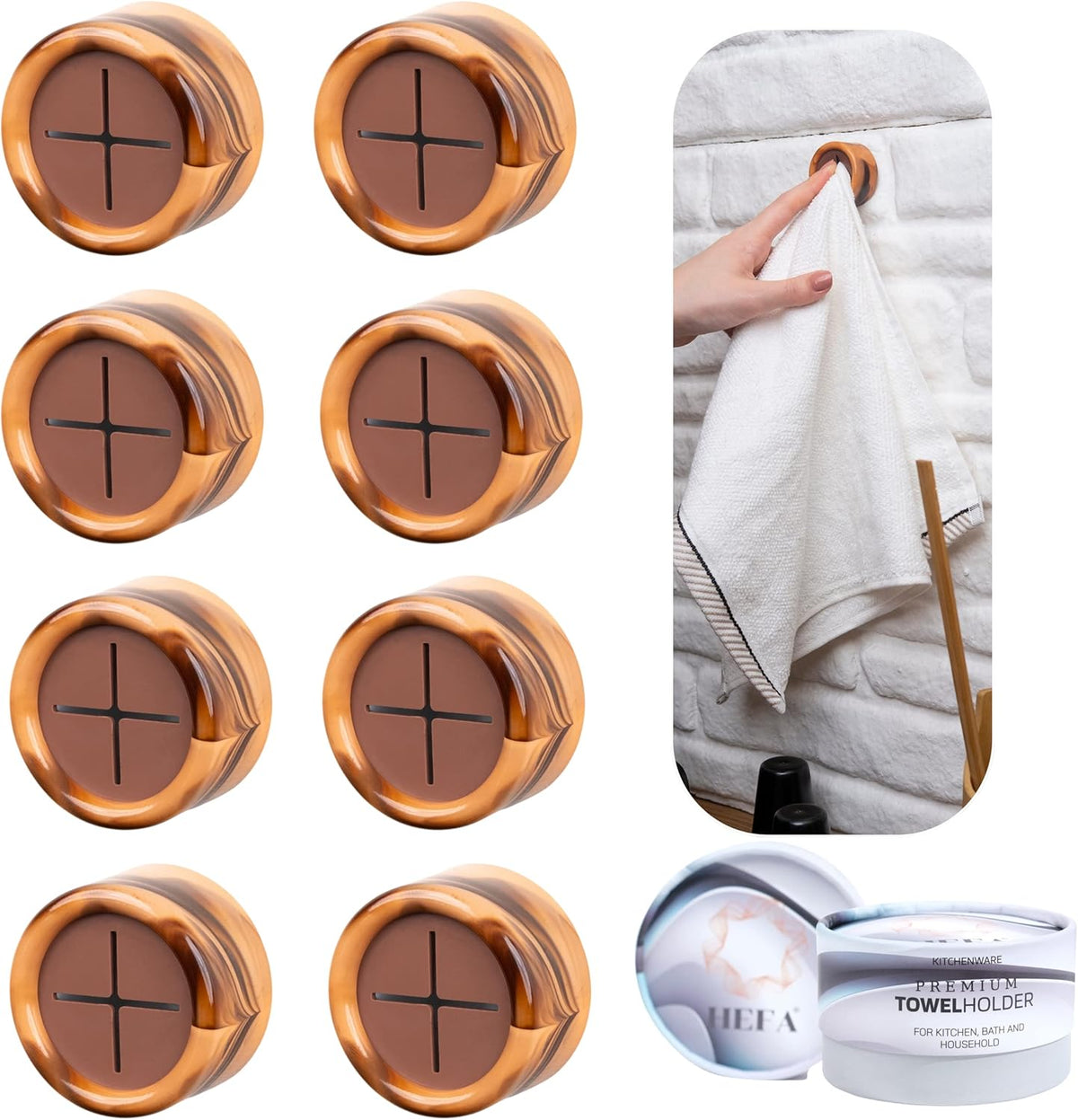HEFA Towel Hooks - 8 Pack Eco (Helloween Orange) - Multi-Purpose Hooks for Hand, Dish, and Kitchen Towels - Kitchen Organization Gadgets