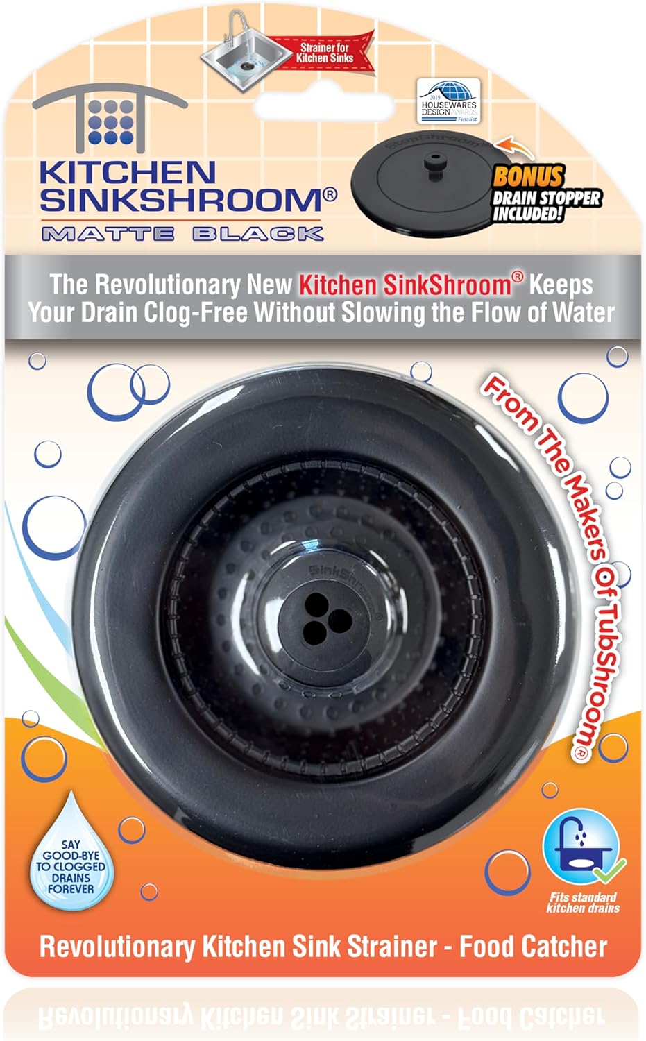 Kitchen SinkShroom Clog-Free Kitchen Sink Drain Strainer with Stopper - Sink Protector for Kitchen Sink, Stainless Steel, Matte Black
