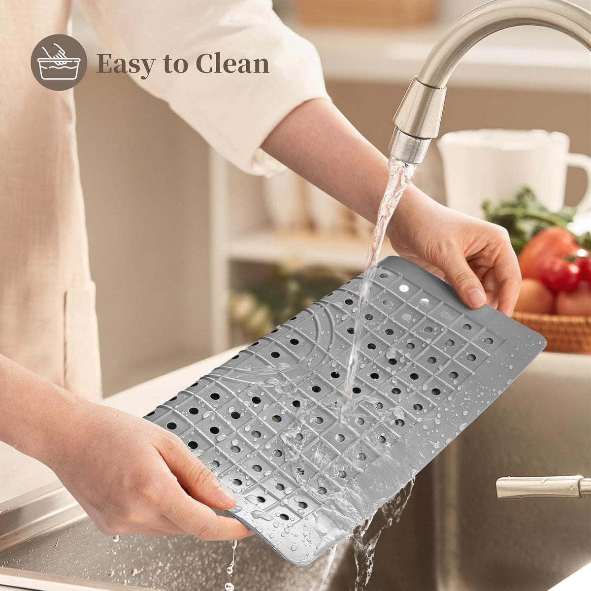 WILLKOMMEN Kitchen Sink Mat, 12" x 10" Rectangular Sink Protector Pad, Fast-Draining Grid Design Liner, Dish Drying Mat 2 Pack Grey