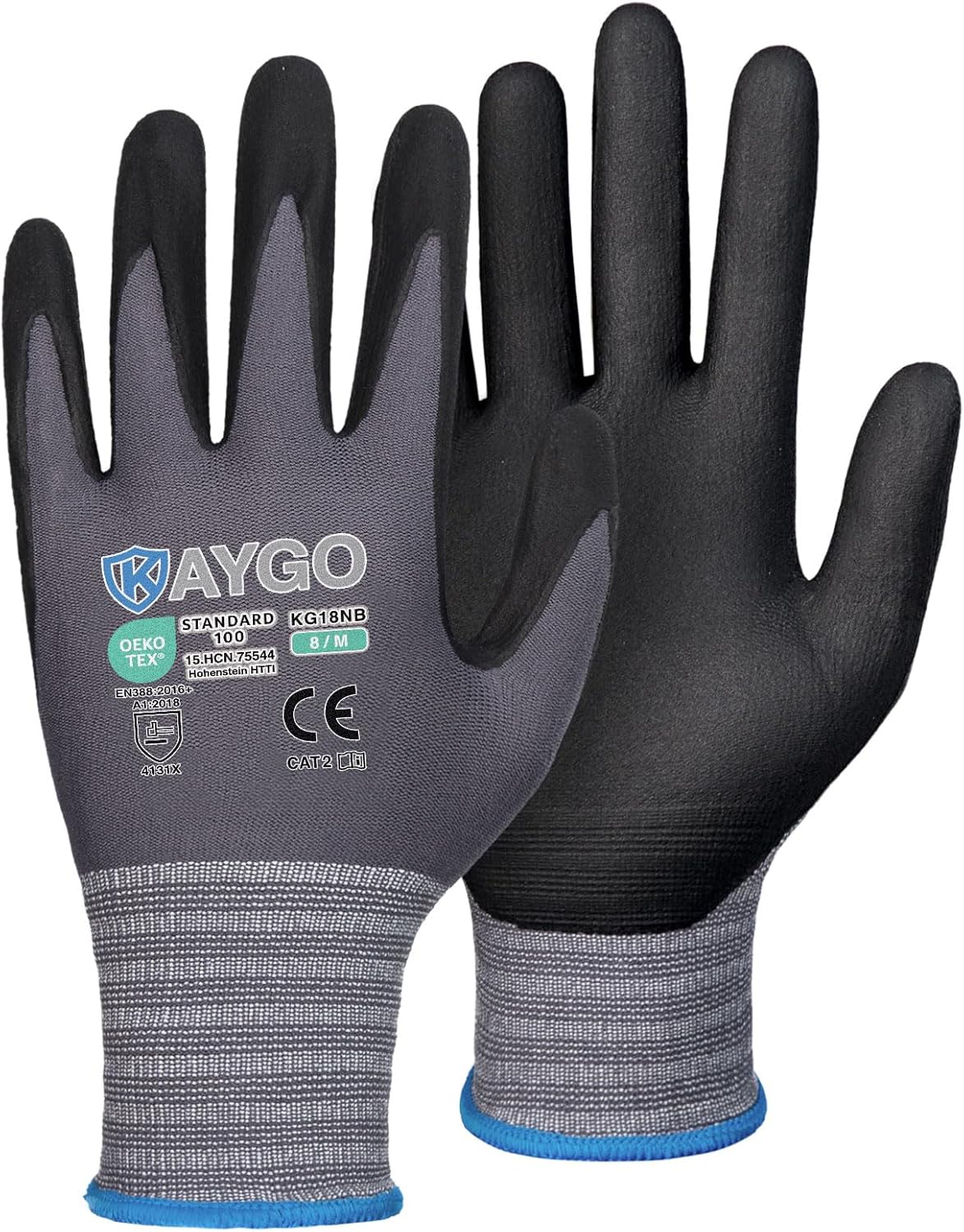 KAYGO Safety Work Gloves MicroFoam Nitrile Coated, 60 Pairs KG18NB,Seamless Knit Nylon Glove for Men and Women, Ideal for Automotive,Warehouse,Construction (Medium,Gray)